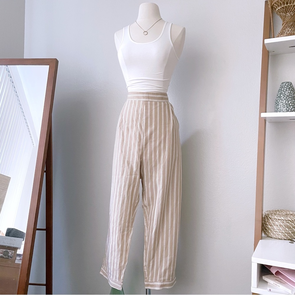 Neutral Stripe Beige High Rise Trouser Pants